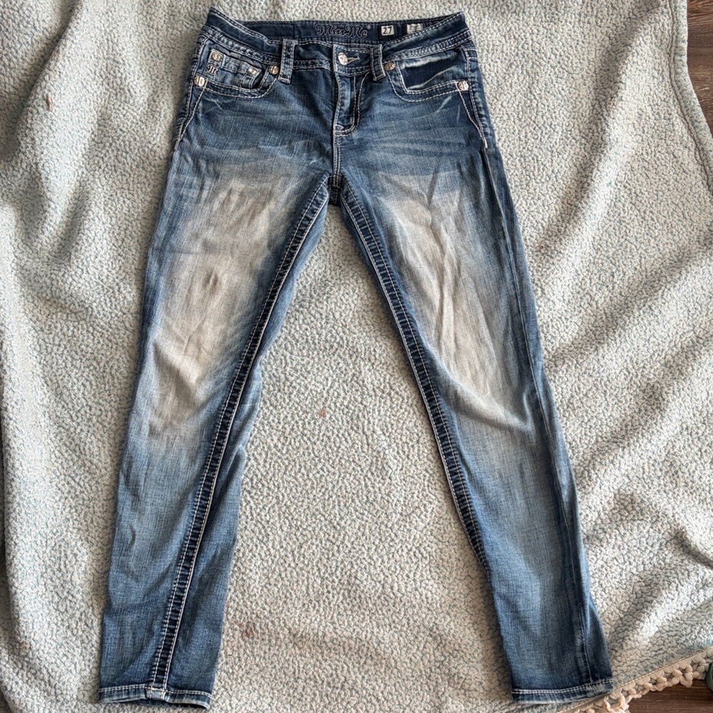 Miss-Me blue jeans with white wash. Size 27, skinny fit.